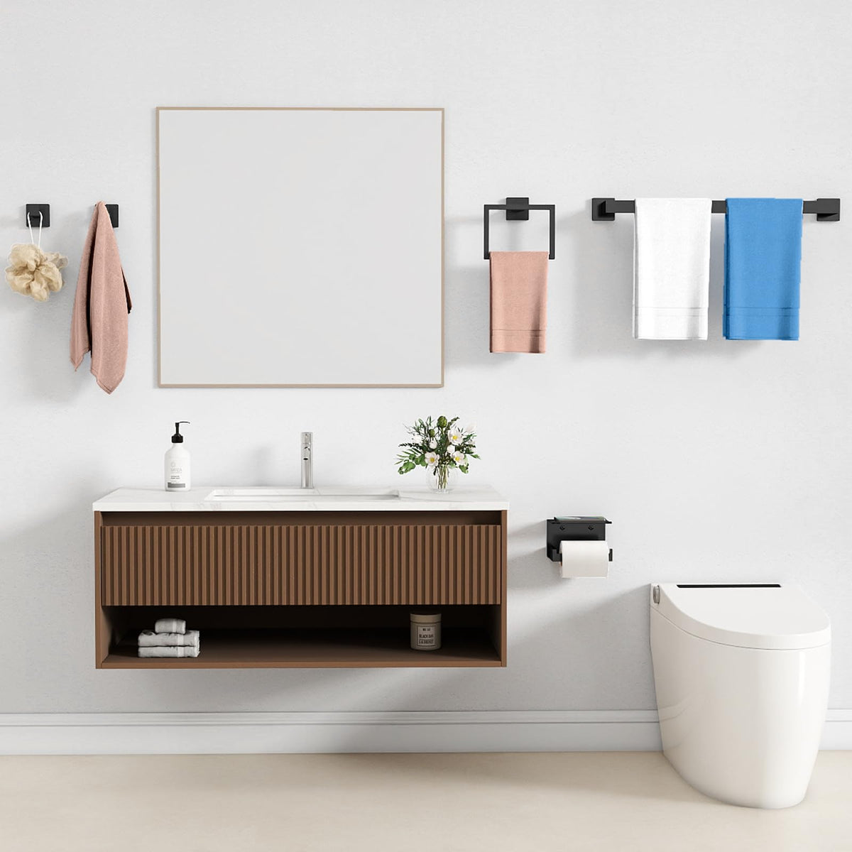 STWWO 20-Pieces Matte Black Bathroom Hardware Set