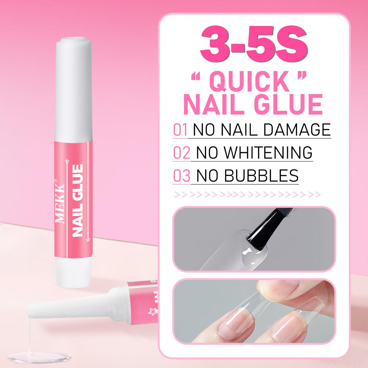MEKK Nail Glue,Nail Glue for Press Ons & Acrylic Nail Tips,Pro-Strong Adhes