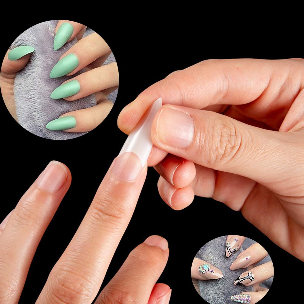 Beuniar Stiletto Nail Tips Natural 500Pcs Short Pointed False Acrylic Nails