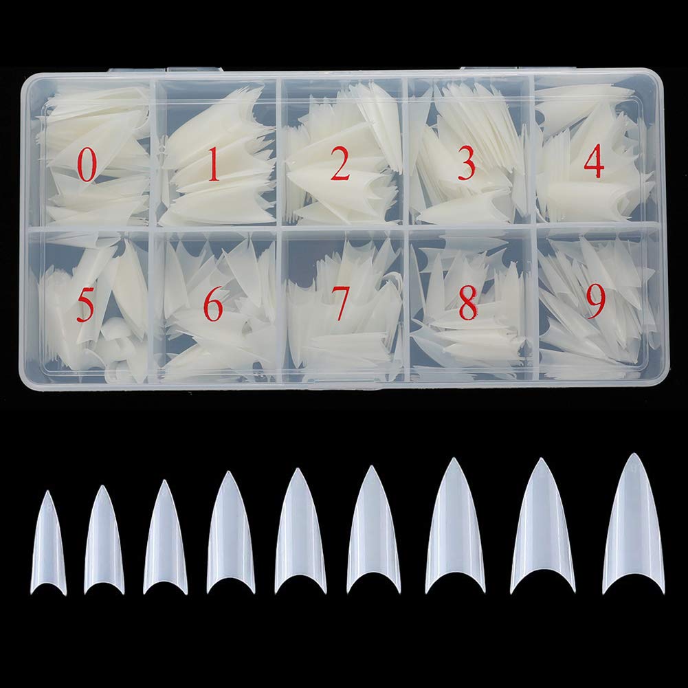 Beuniar Stiletto Nail Tips Natural 500Pcs Short Pointed False Acrylic Nails