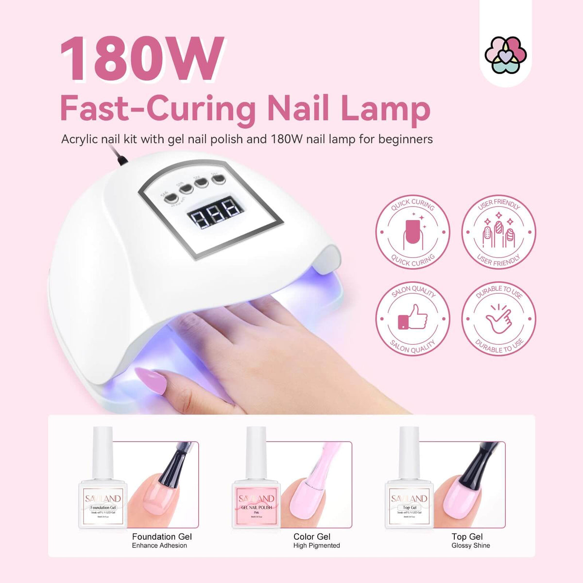 SAVILAND Acrylic Nail Kit with 180W U V Nail Lamp and Drill for Beginners