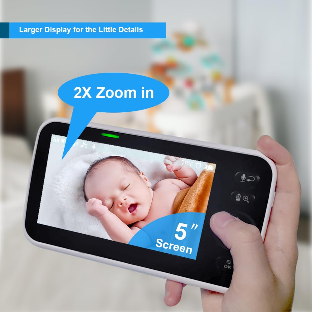 HelloBaby No WiFi Baby Monitor Camera and Audio HB6550, 5" Video Screen