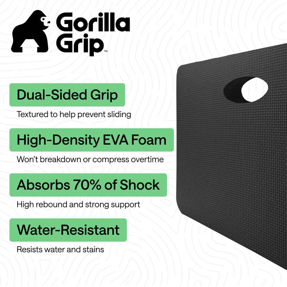 GORILLA GRIP® Extra Thick Foam Kneeling Pad for Gardening, 17.5x11 Black