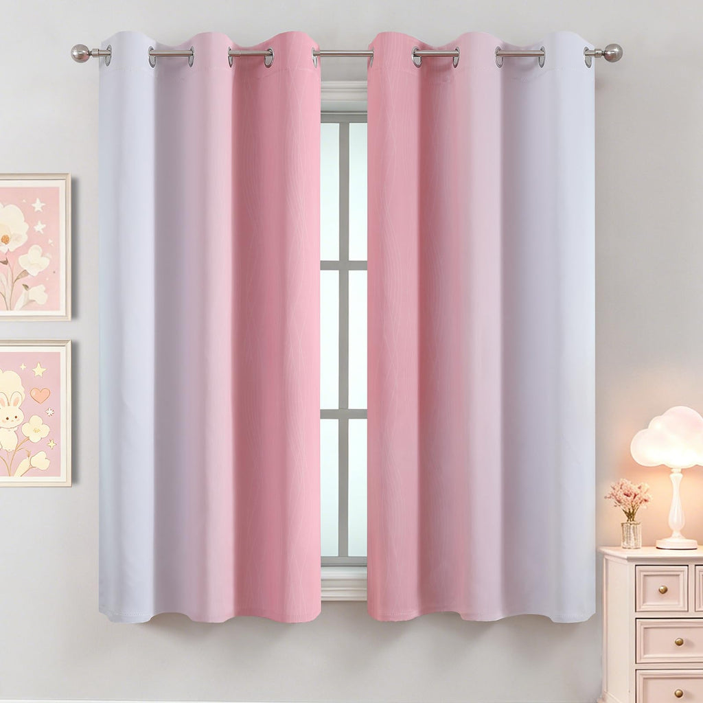 Pink and Greyish White Ombre Blackout Curtains for Kids Bedroom 42x63 Inch