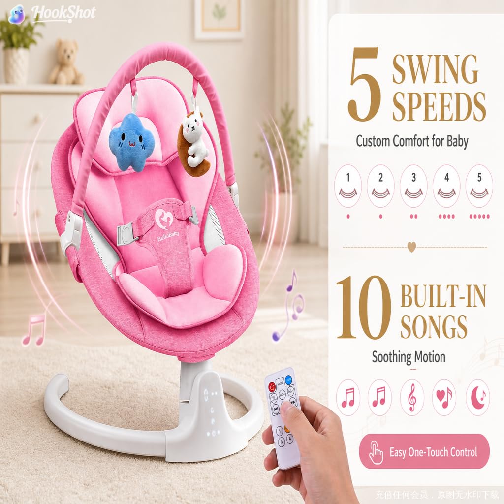 Bluetooth Baby Swing,5 Speeds,3 Angles,Remote,Indoor Outdoor Portable