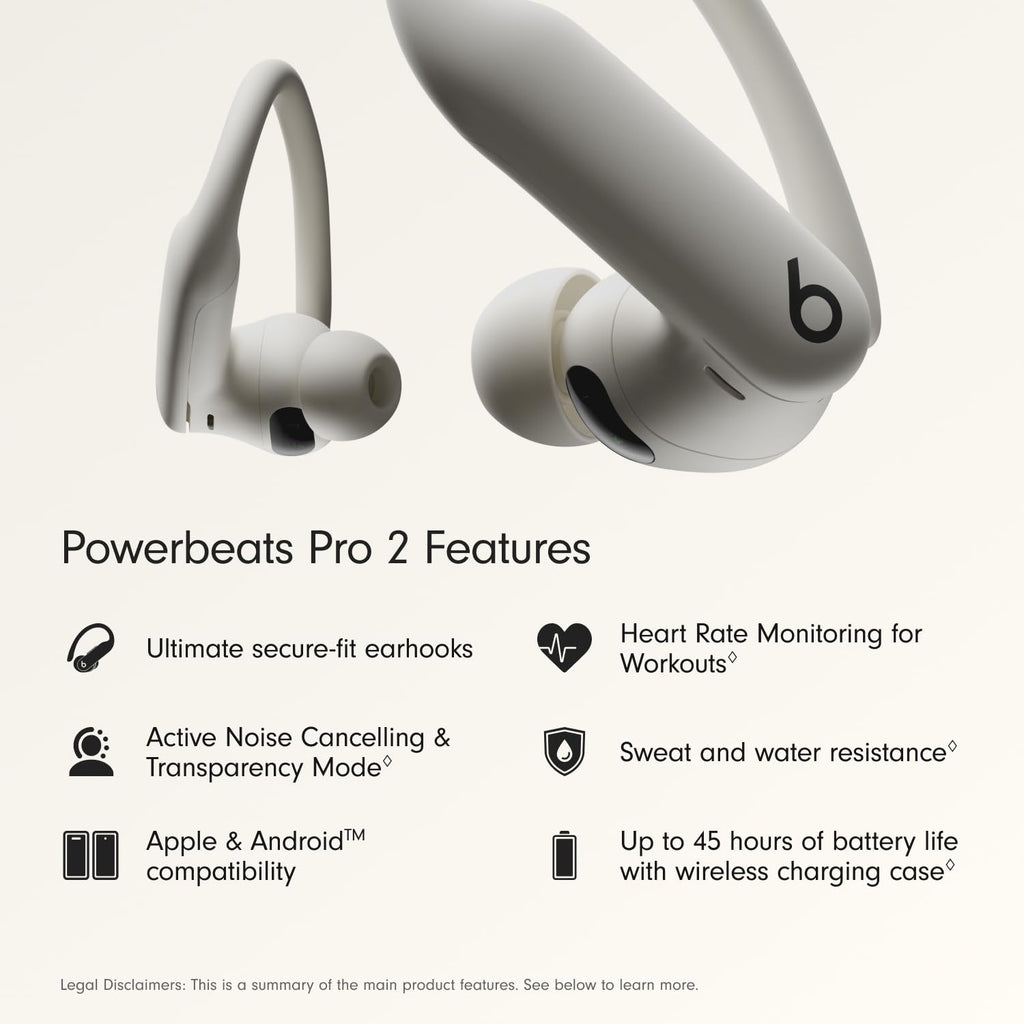 Beats Powerbeats Pro 2 - Wireless Noise Cancelling Workout Earbuds with Secure- Fit Earhooks, Up to 45-Hour Battery with Charging Case, Sweat & Water Resistant, Heart Rate Monitoring - Quick Sand