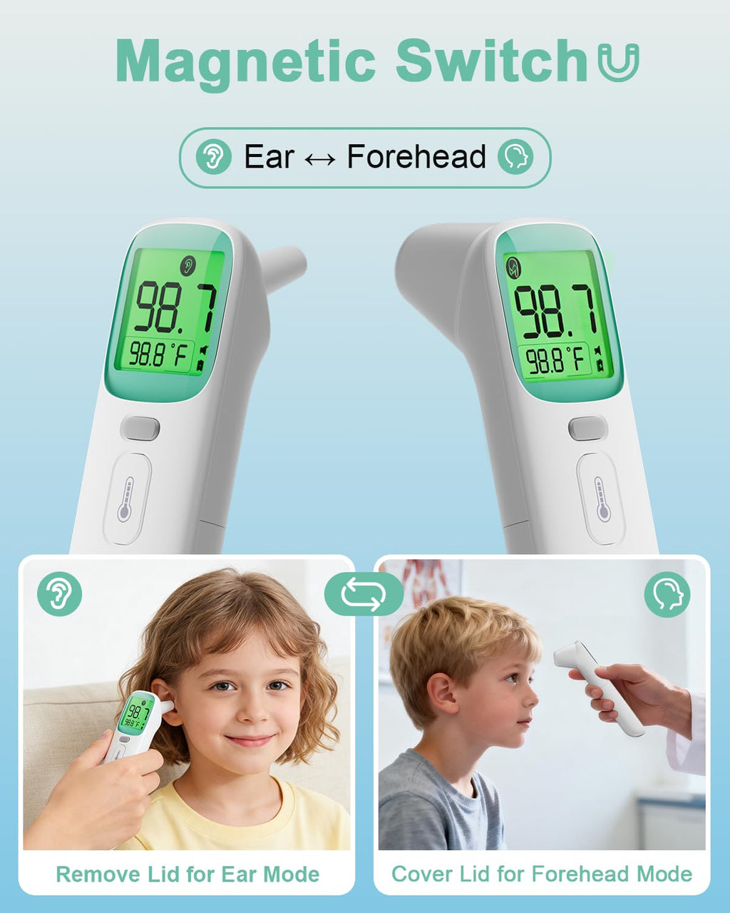 Synolmedic Ear Thermometer for Kids and Adults - Baby Thermometer FSA-HSA Eligible, Digital Infrared Thermometers 1S Reading, Accurate Forehead Termometro with Fever Alarm, 40 Memories (Green 1 Pack)