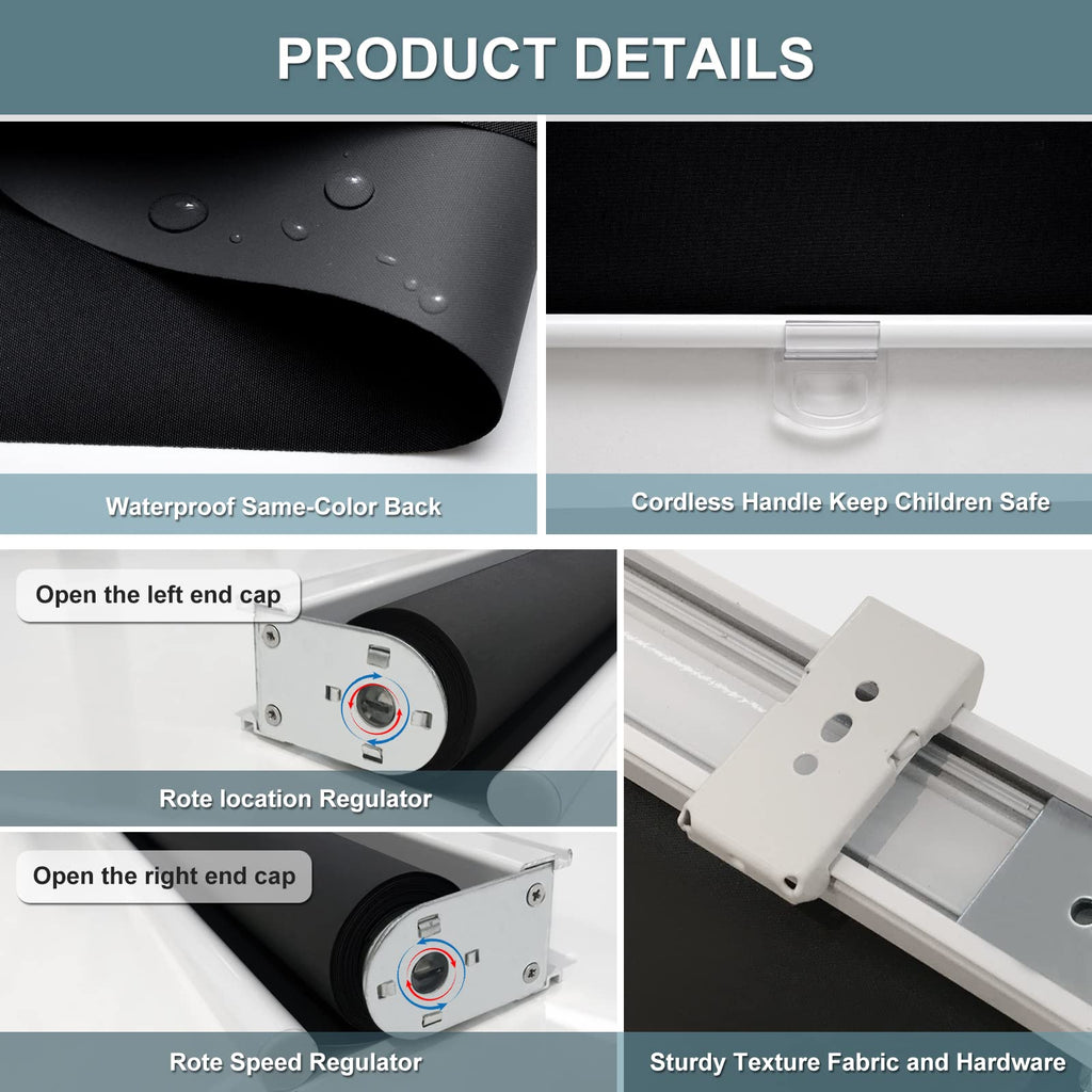 AOSKY Blackout Cordless Roller Shade for Indoor Windows, 23"W x 72"H, Black