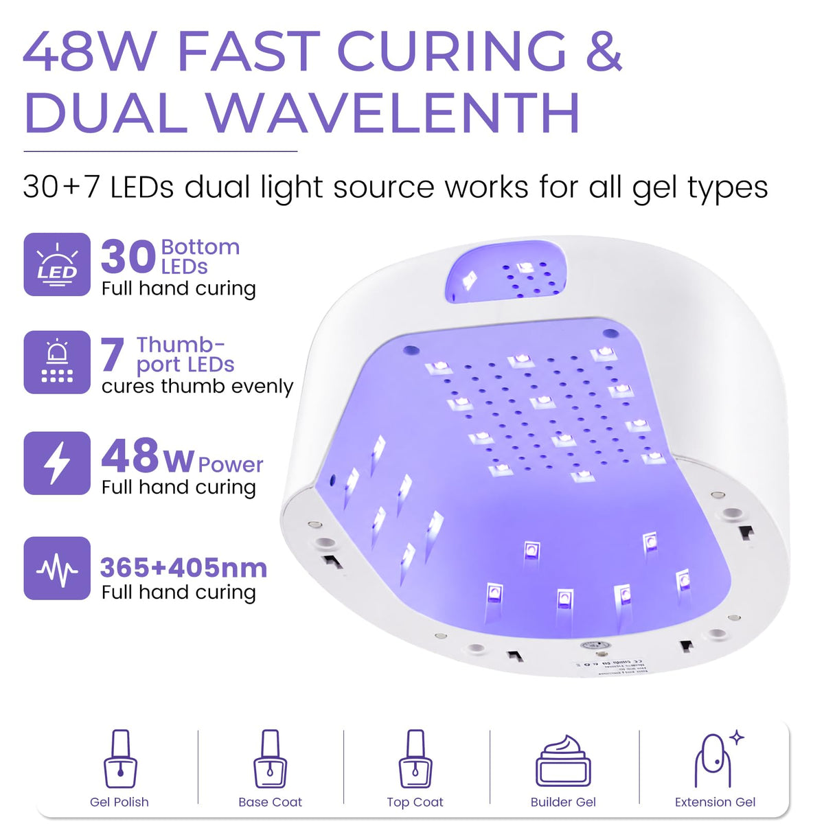 Dual Port UV Led Nail Lamp with Thumb, 48W UV Light for Nails, COMEUV X1