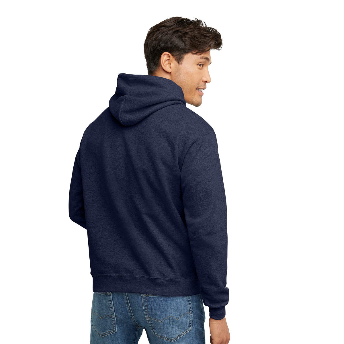 Hanes Comfortblend EcoSmart Hoodie, Midweight Fleece, Pullover Hooded Sweatshirt for Men, Heather Navy, Large