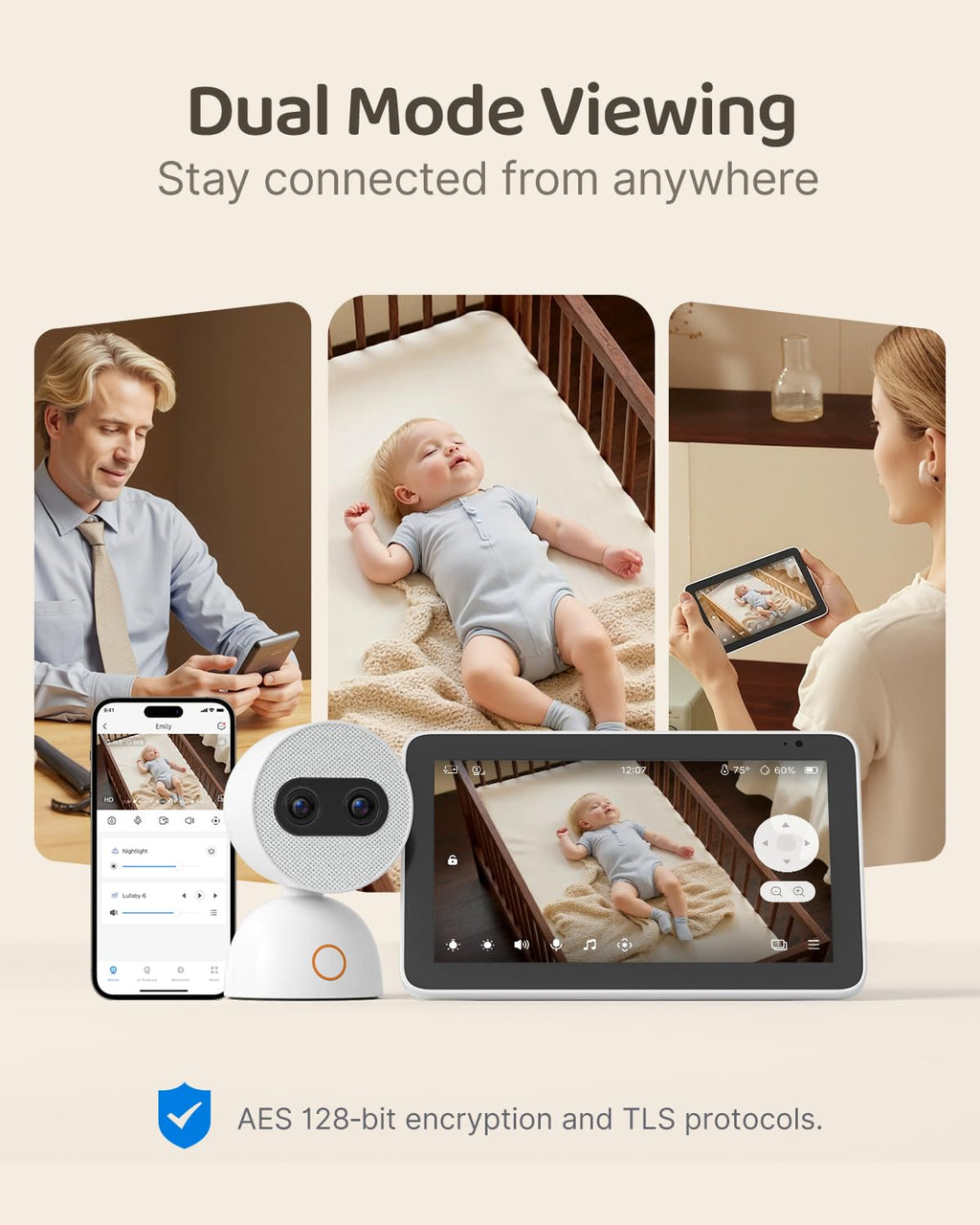 Simsky Baby Monitor with 2 Cameras, 7" Touch Screen, 4MP Split Screen