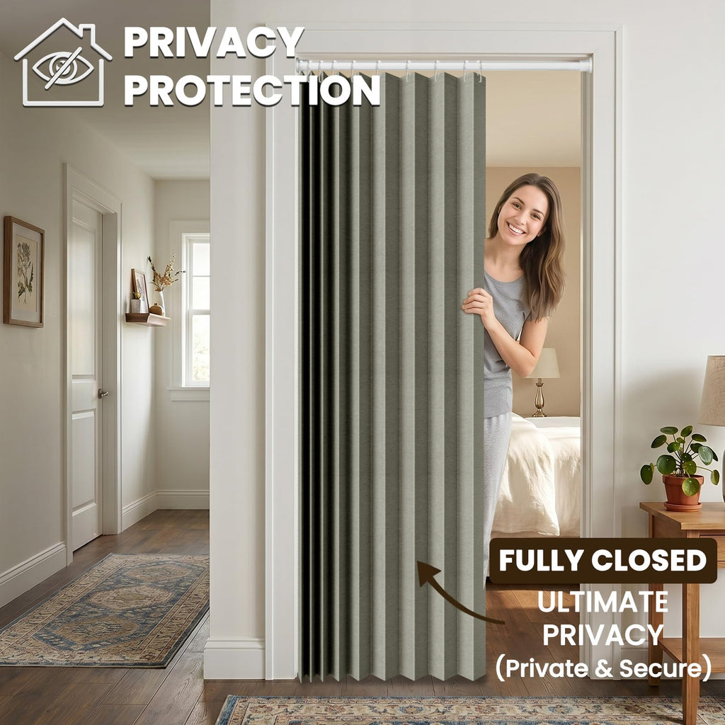 AJAZZ Blackout Accordion Door Magnetic Door Curtain Folding Closet Doors Curtain Invisible for Bedroom Room Living Room Doorway, Grey 42" W x 78" L, 1 Panel