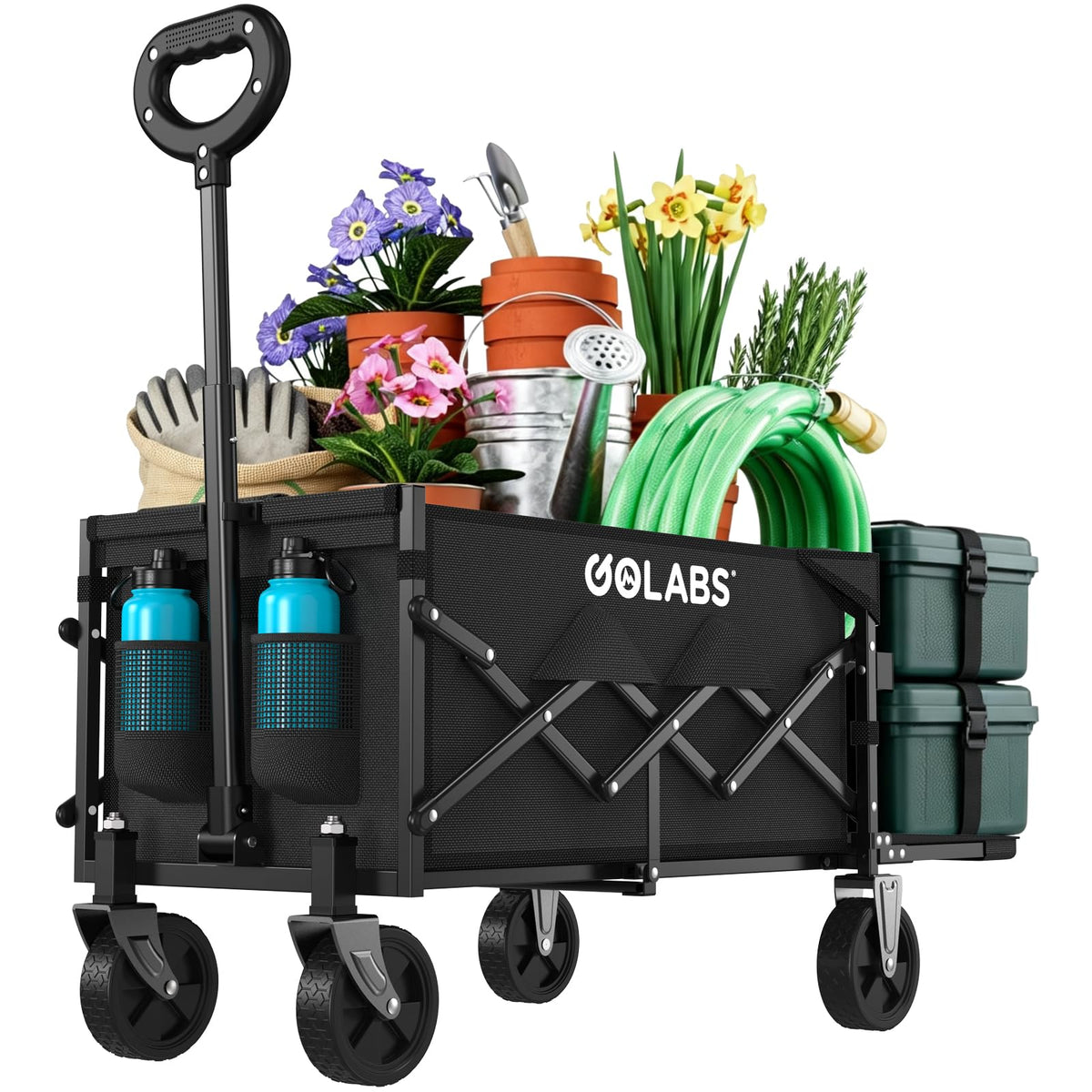 Golabs WA1 Collapsible Folding Wagon Cart, Max 220lb Load, Expands to 100L