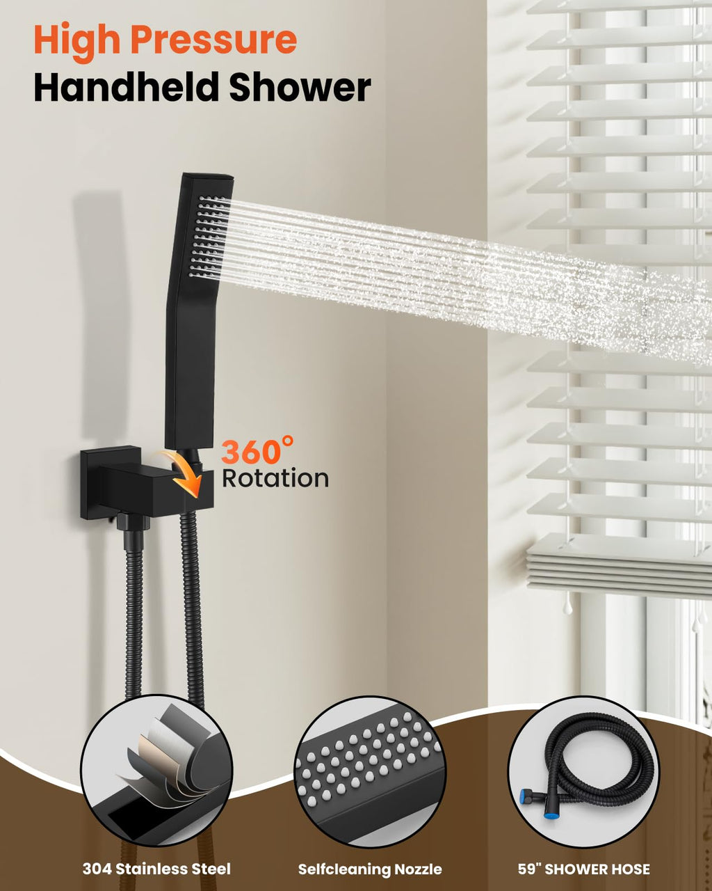 gotonovo Shower Faucet Set with Handheld Spray Matte Black,10'' Head