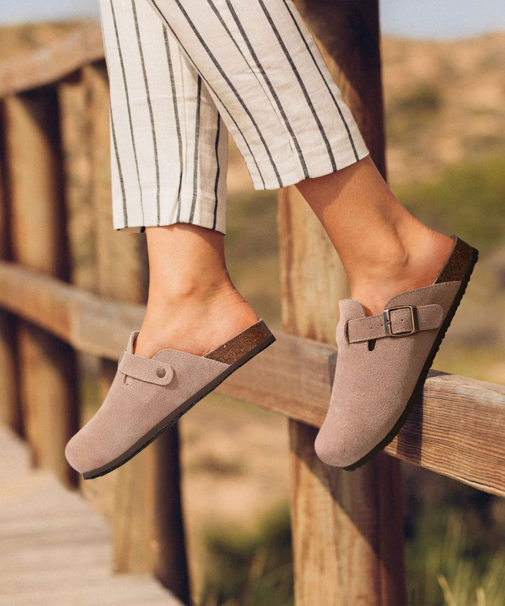 KIDMI Genuine Suede Clogs for Women Men Cork Footbed Mules Potato Shoes