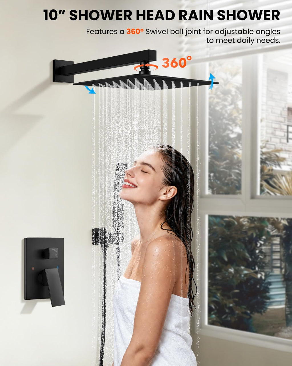 gotonovo Shower Faucet Set with Handheld Spray Matte Black,10'' Head