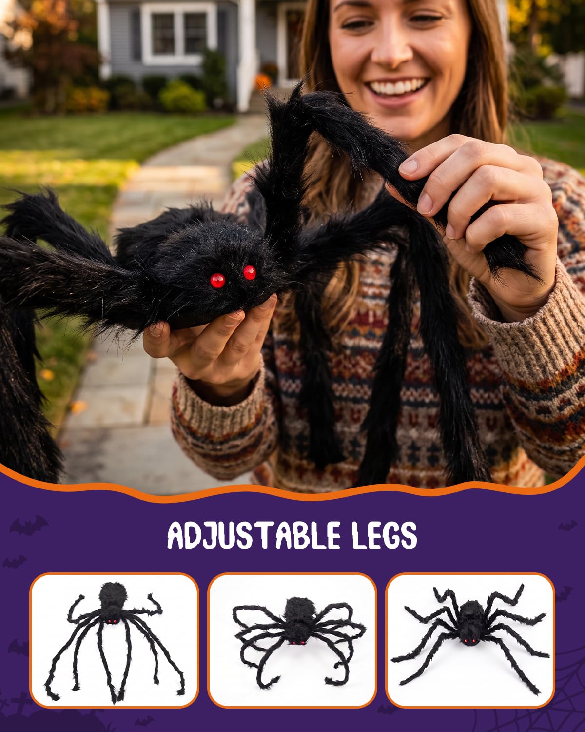 F-TECK 2 Pack 5 Ft Giant Black Spiders for Outdoor Halloween Decorations
