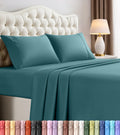 King Sheets Set, 4 Pieces 16" Deep Pocket Hotel Luxury Sheets, Denim Blue