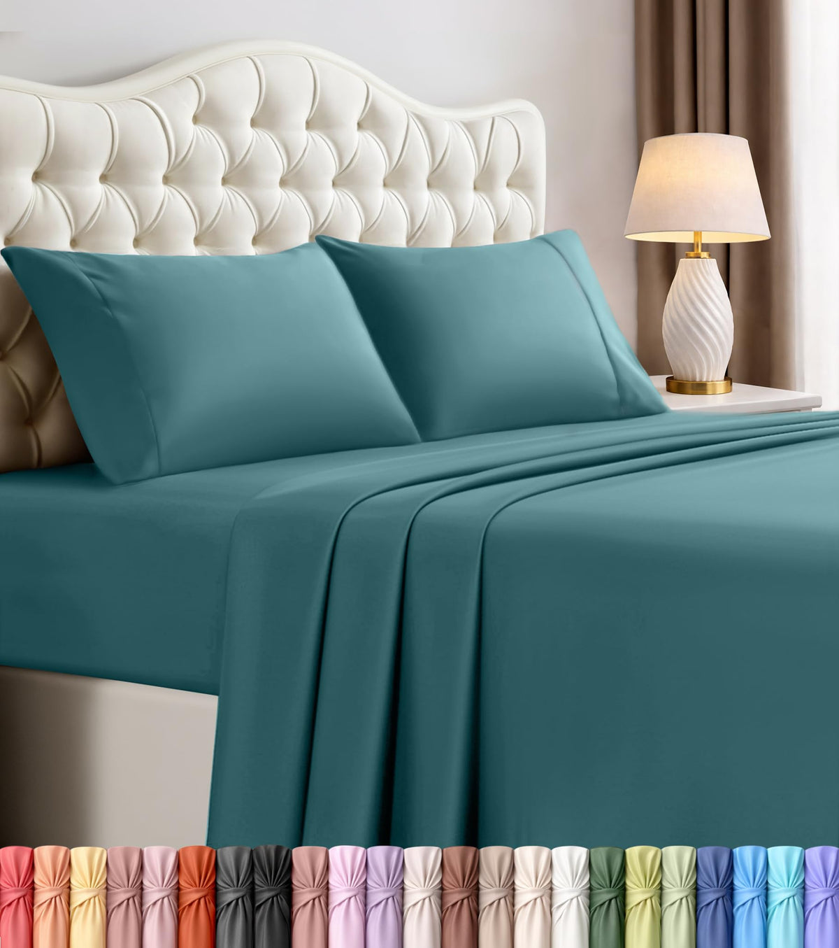 King Sheets Set, 4 Pieces 16" Deep Pocket Hotel Luxury Sheets, Denim Blue
