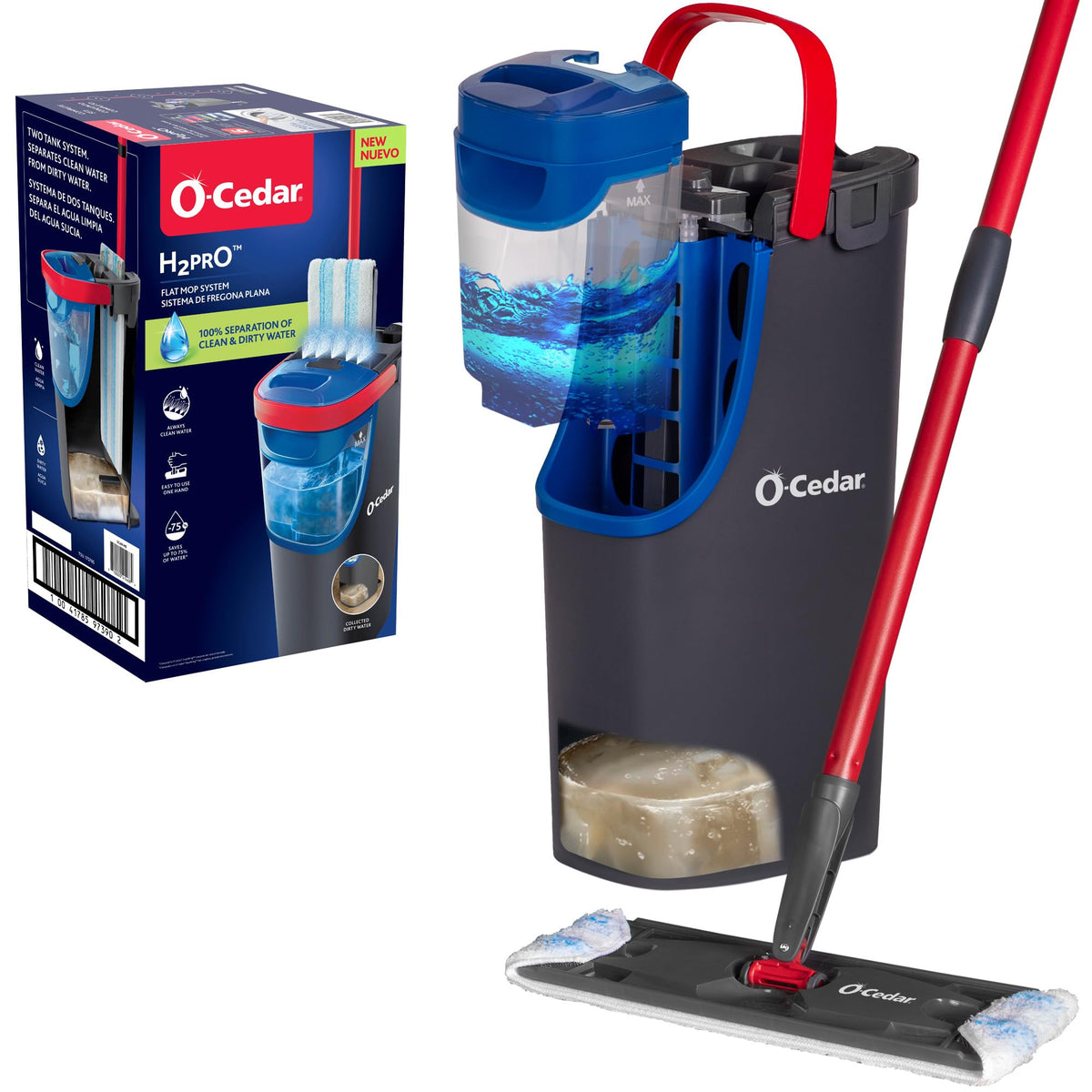 O-Cedar H2prO Flat Mop System | Quick Everyday Cleaning | Dual-Tank Fresh Water System | Machine Washable Reusable Microfiber Mop Pad | Safe on Hardwood, Tile & Vinyl Floors