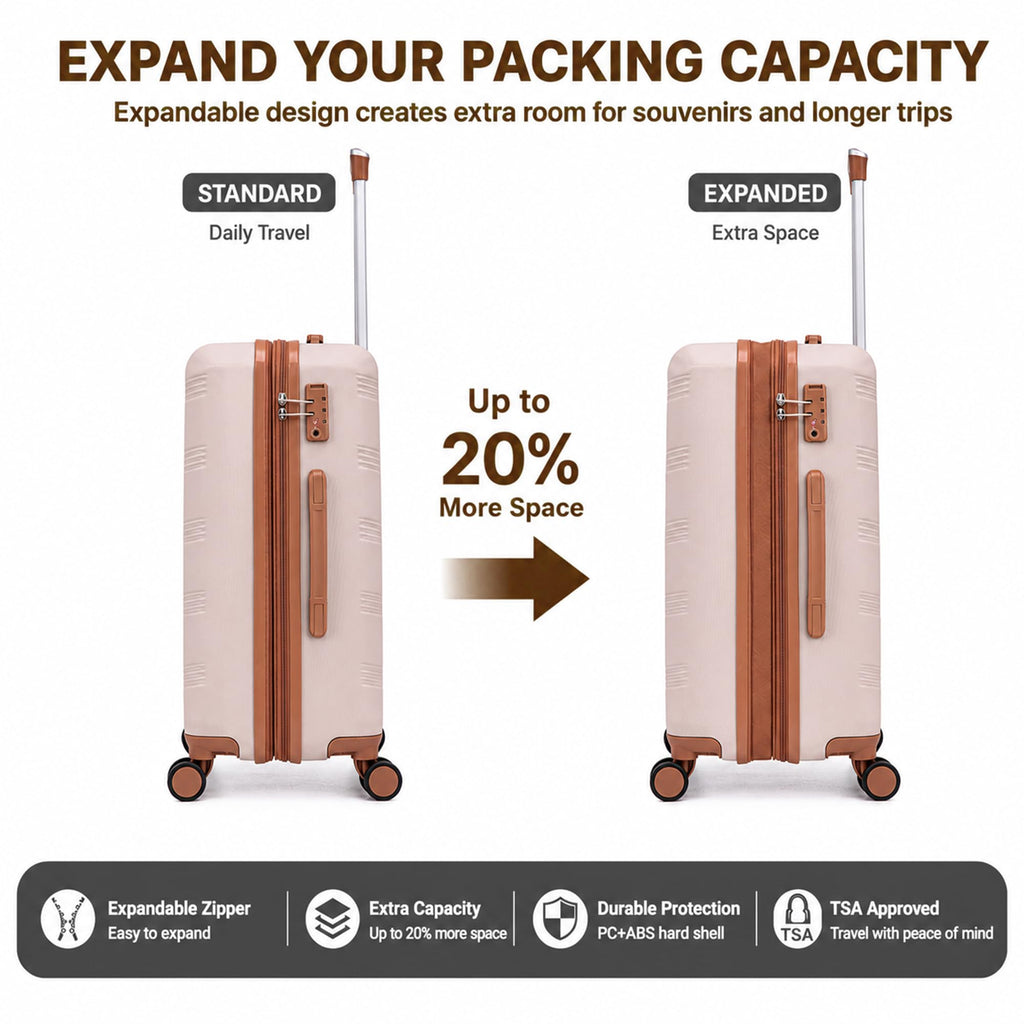 CONCEPTEN Expandable Luggage Sets 5 Piece Suitcases with Spinner Wheels