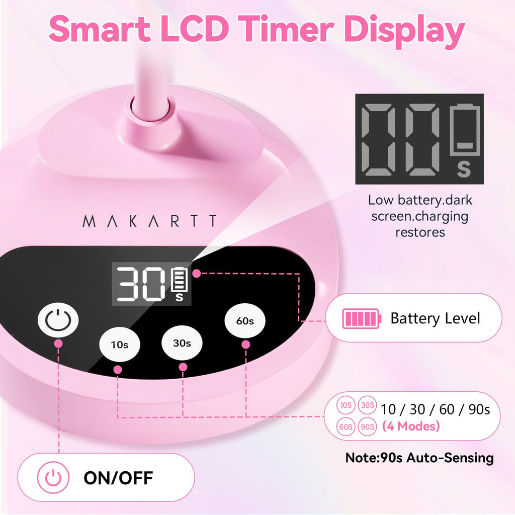 Makartt Cordless Flash Cure UV Nail Lamp for Gel Nails Adjustable Gooseneck