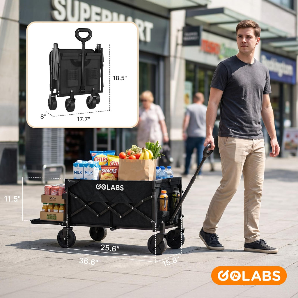 Golabs WA1 Collapsible Folding Wagon Cart, Max 220lb Load, Expands to 100L