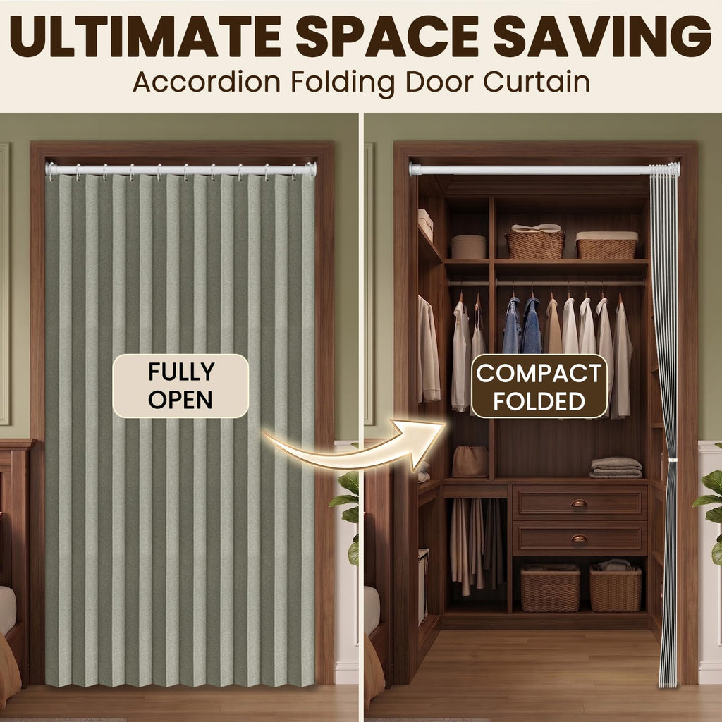 AJAZZ Blackout Accordion Door Magnetic Door Curtain Folding Closet Doors Curtain Invisible for Bedroom Room Living Room Doorway, Grey 42" W x 78" L, 1 Panel
