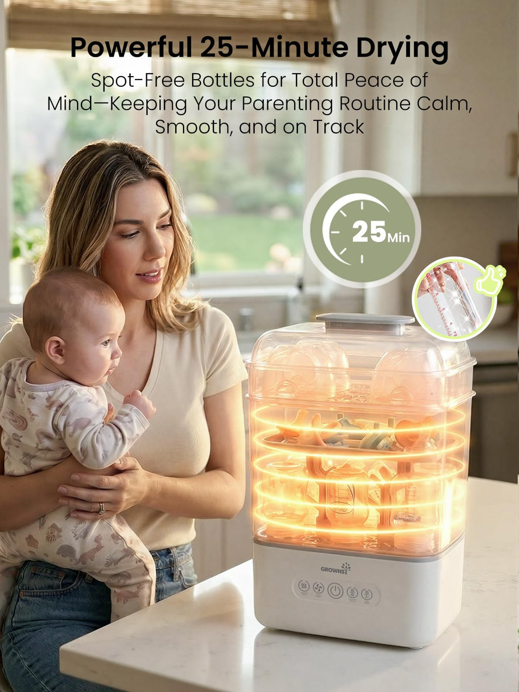GROWNSY Baby Bottle Sterilizer and Dryer, 3-Tier, with Travel Kit