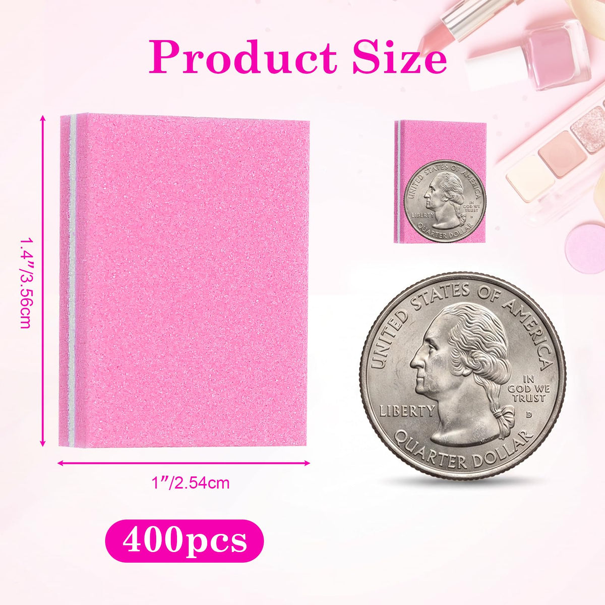 400 Pcs Sponge Nail Buffer Blocks for Acrylic Nails Pink