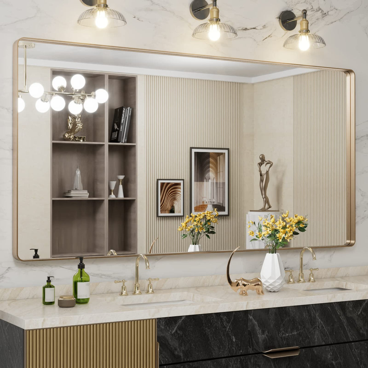 LOAAO 72"X36" Gold Bathroom Mirror