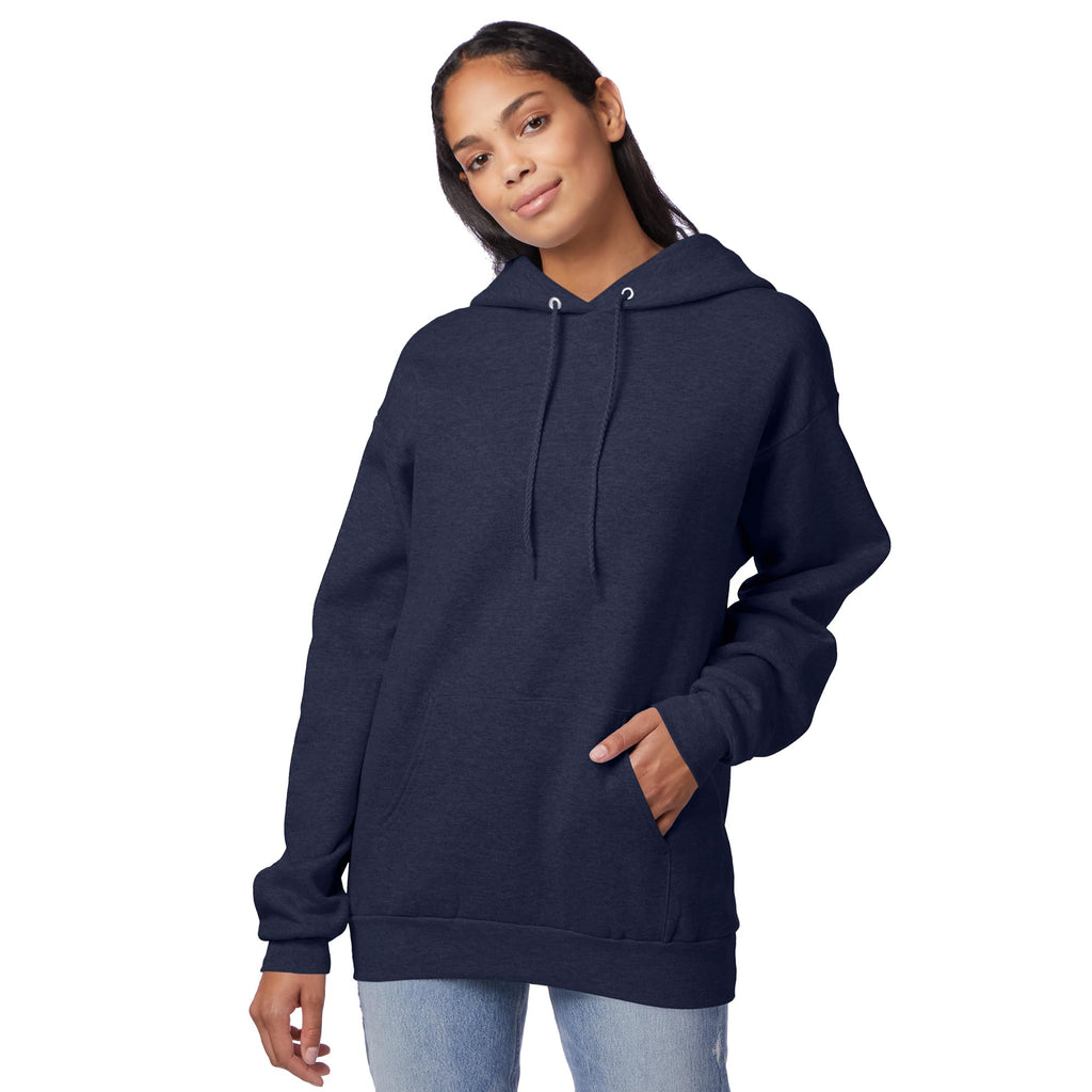 Hanes Comfortblend EcoSmart Hoodie, Midweight Fleece, Pullover Hooded Sweatshirt for Men, Heather Navy, Large