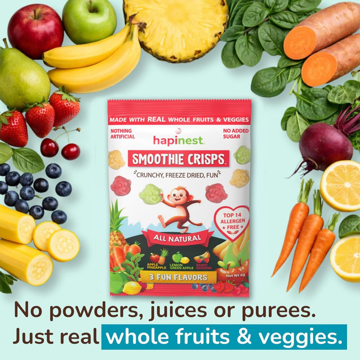 Hapinest Smoothie Crisps Healthy Snacks for Kids, 3 Flavors, 12ct