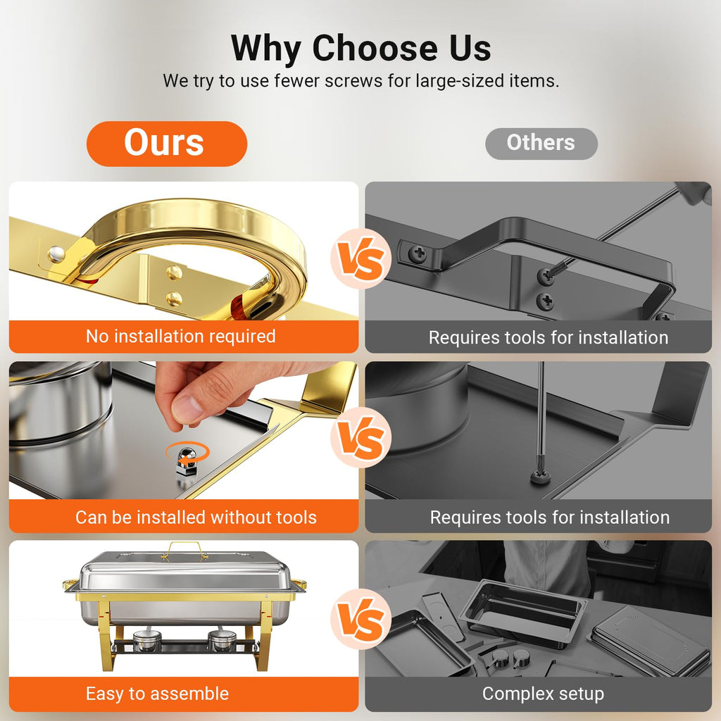 Chafing Dishes for Buffet 4 Pack, High Grade Chafing Dish Buffet Set, Stainless Steel Food Warmers with Stackable Design for Parties, Catering Supplies, Banquets, and Weddings, 4 Full Size Pans