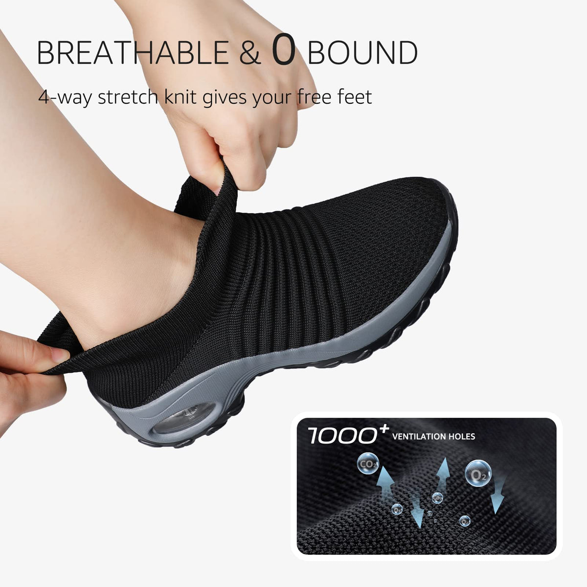 STQ Walking Shoes Women Slip on Sneakers Comfortable Ladies Work Black 7