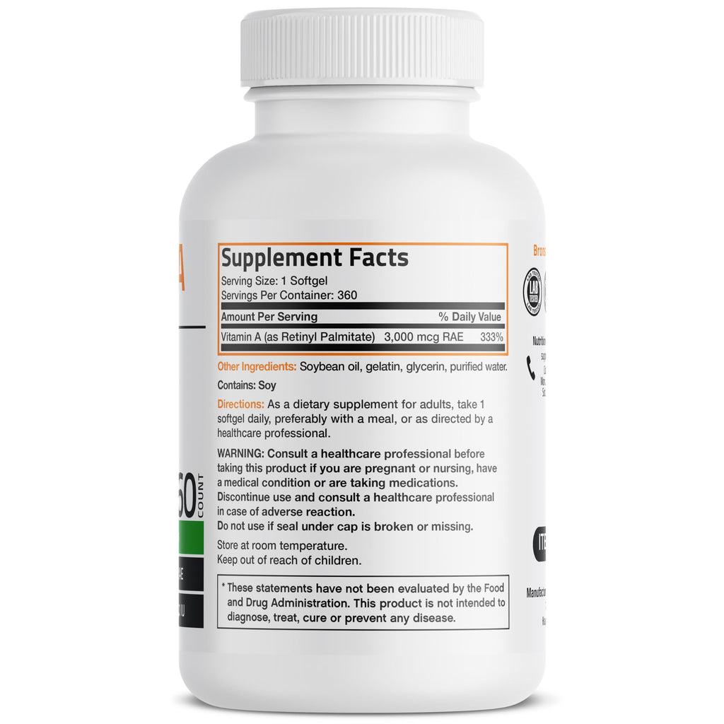 Bronson Vitamin A 10,000 IU Healthy Vision and Immune Support, 360 Softgels