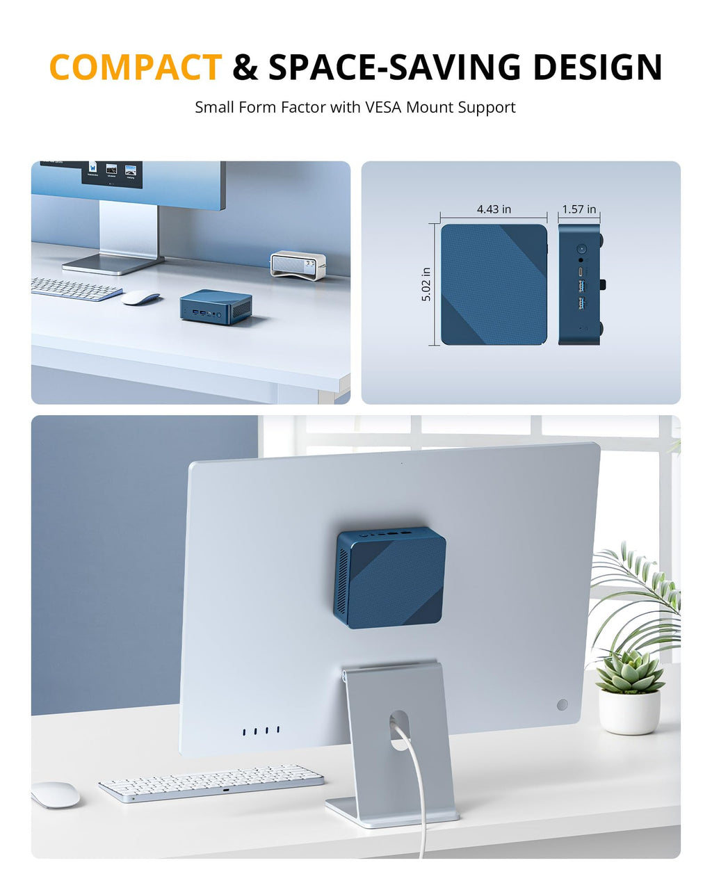 Glorlin Mini PC - Ryzen 5 3501U (up to 3.7GHz), 16GB DDR4 512GB SSD, Mini Desktop Computer with Triple 4K Display Support, WiFi 6 Bluetooth 5.3, Small Micro PC for Work, Study & Multitasking