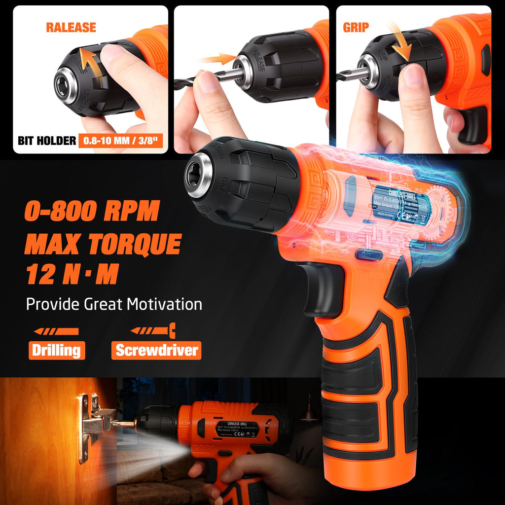 Thatool 139-Piece Home Tool Kit with 8V Cordless Drill and Storage Case