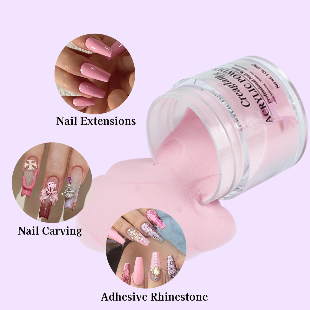 Creaglam Acrylic Powder 3Pcs 28g Cover Pink for Nail Art French Extension