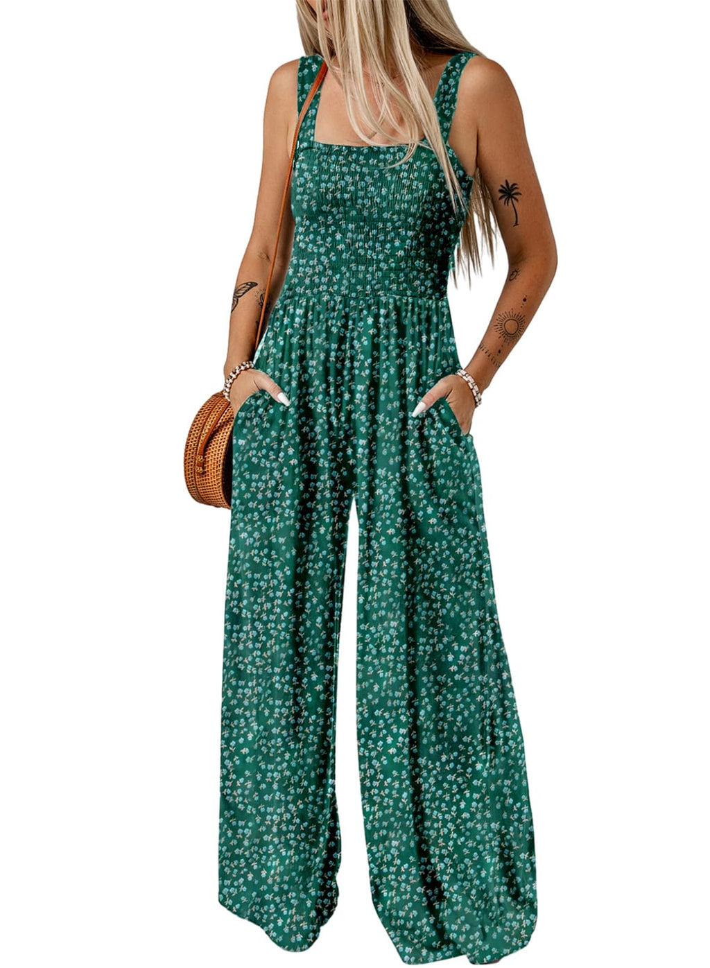 Dokotoo Jumpsuits for Women Overalls Wide Leg One Piece Rompers Green XXL