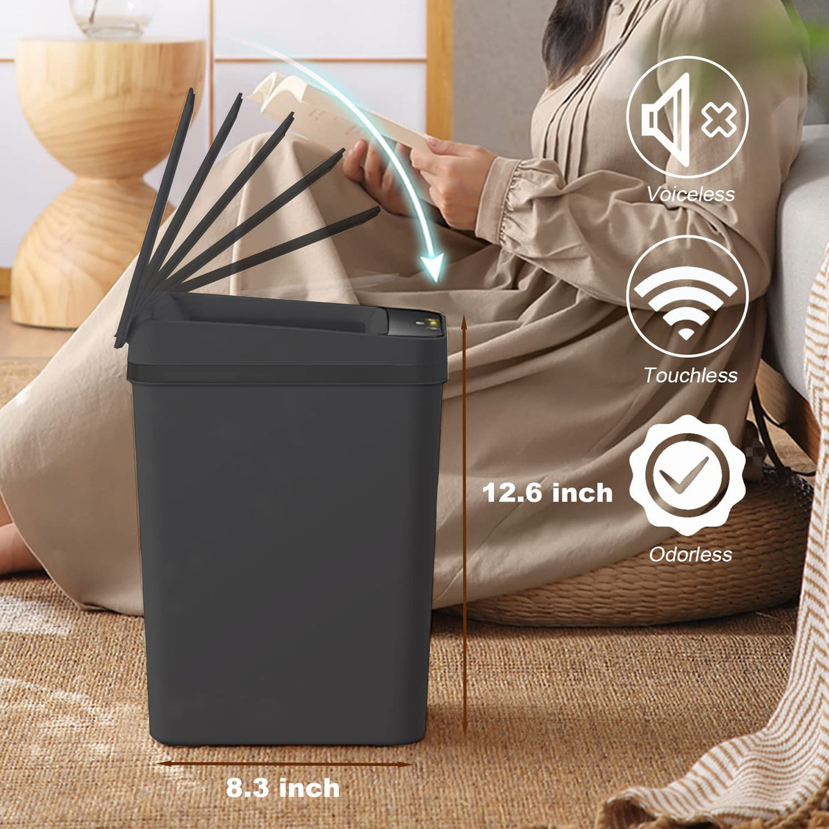3 PACK - Bathroom Trash Can with Lid - 2.5 Gallon Automatic Trash Cans