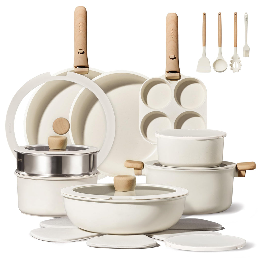 CAROTE 26pcs Pots and Pans Set Non Stick, Cookware Set Detachable Handle