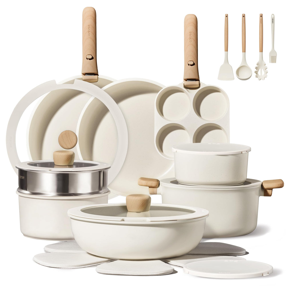 CAROTE 26pcs Pots and Pans Set Non Stick, Cookware Set Detachable Handle