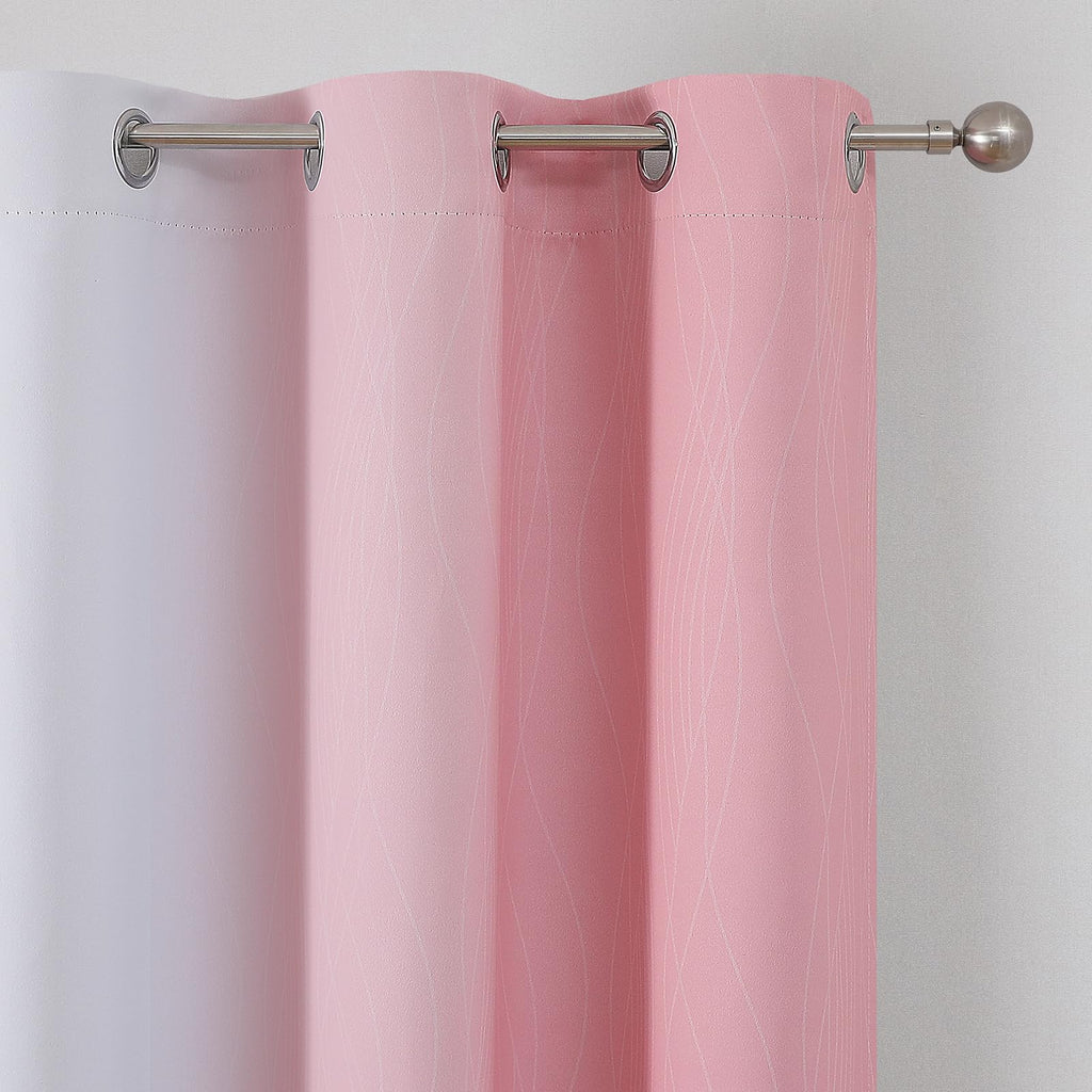 Pink and Greyish White Ombre Blackout Curtains for Kids Bedroom 42x63 Inch
