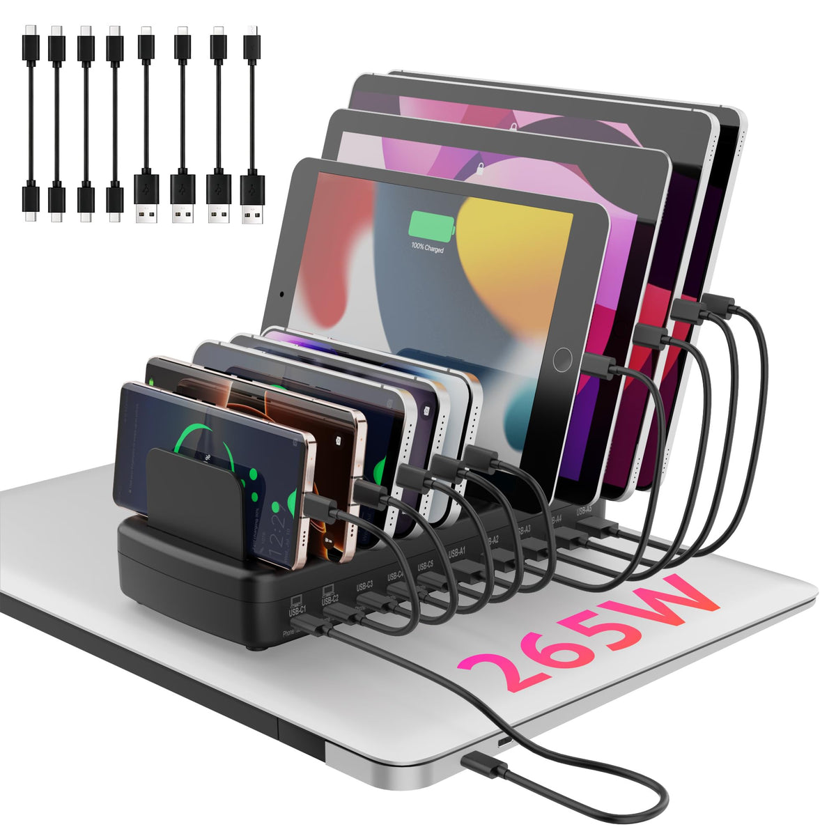 Charging Station for Multiple Devices, Adjustable Dividers Charger Dock