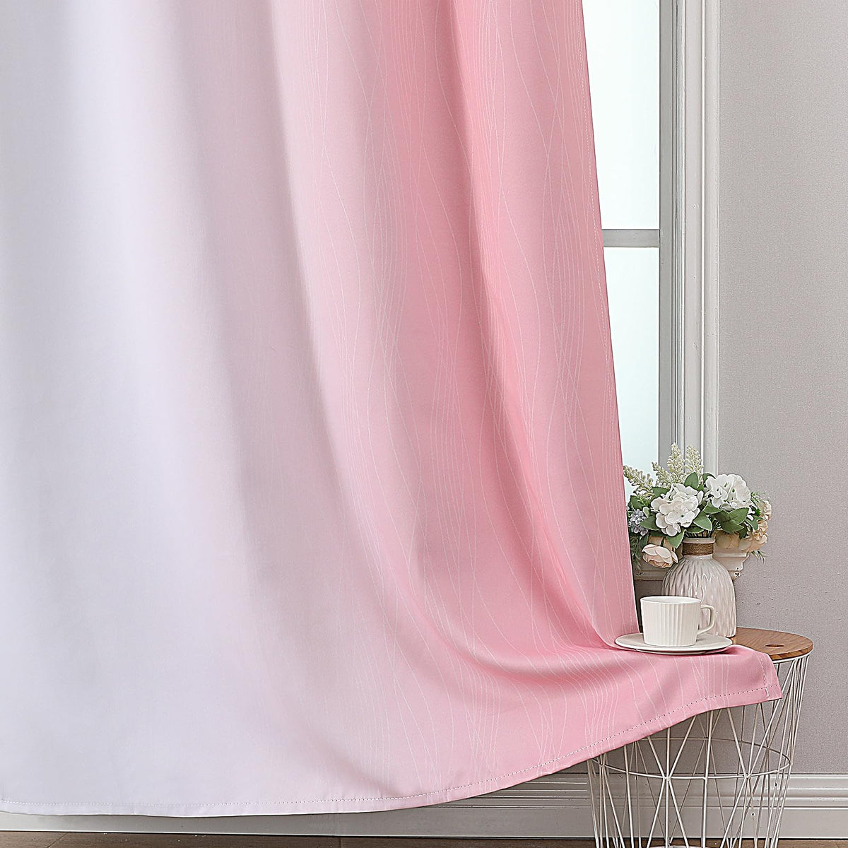 Pink and Greyish White Ombre Blackout Curtains for Kids Bedroom 42x63 Inch