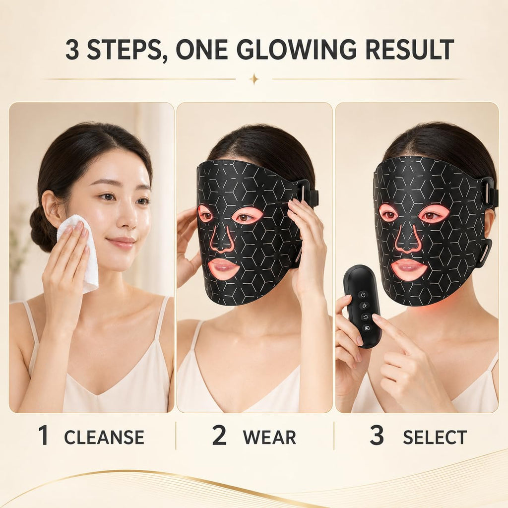 shalaker Red Light Therapy Face Mask, 7 Colors LED with 850NM NIR, Photon Skin Rejuvenation, Bendable and Portable, 240 LEDs