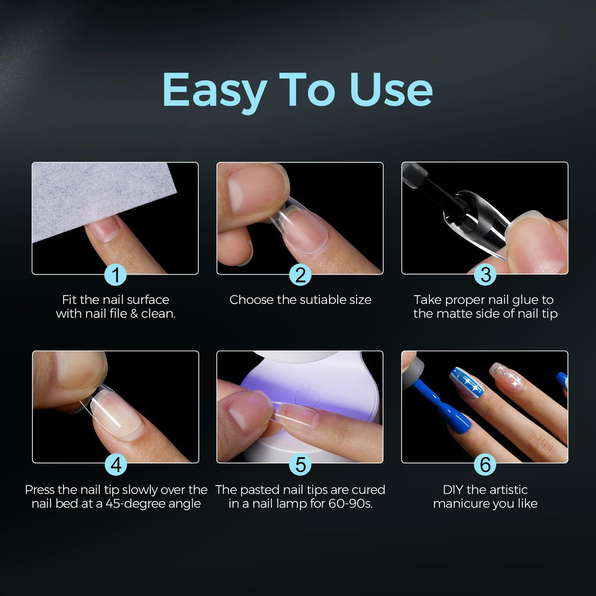 TOMICCA Extra Long Stiletto Nail Tips XXL 504pcs Clear Half Cover No C Curve Nail Tips, 12 Sizes Matte False Nails for DIY & Salon, Beginners & Professionals