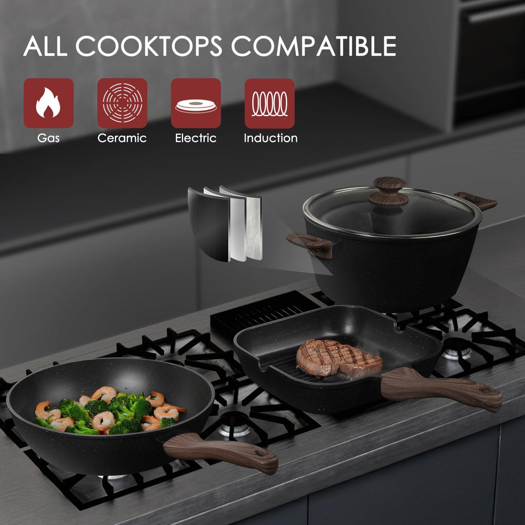 Kikcoin 31 Piece Pots and Pans Set Non Stick Kitchen Cookware Sets
