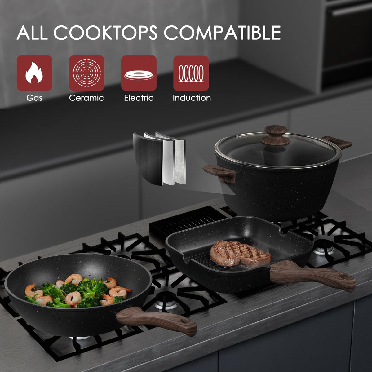 Kikcoin 31 Piece Pots and Pans Set Non Stick Kitchen Cookware Sets